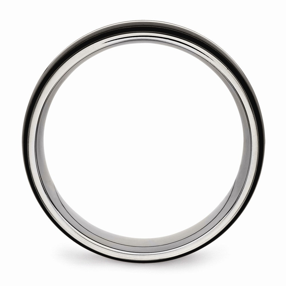 Black Ridged-Edge Wedding Band in Stainless Steel, 8mm