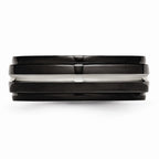 Black Ridged-Edge Wedding Band in Stainless Steel, 8mm