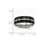 Stainless Steel Polished Black IP Ridged Edged Ring