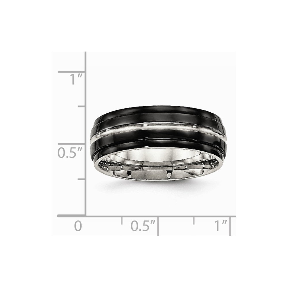 Stainless Steel Polished Black IP Ridged Edged Ring