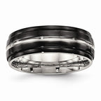Black Ridged-Edge Wedding Band in Stainless Steel, 8mm