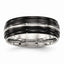 Black Ridged-Edge Wedding Band in Stainless Steel, 8mm