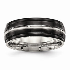 Sophia Jewelers Stainless Steel Black IP Wedding Band with Ridged Edge - 7 - 7