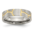 Grooved Wedding Band in Stainless Steel with Gold IP, 6mm