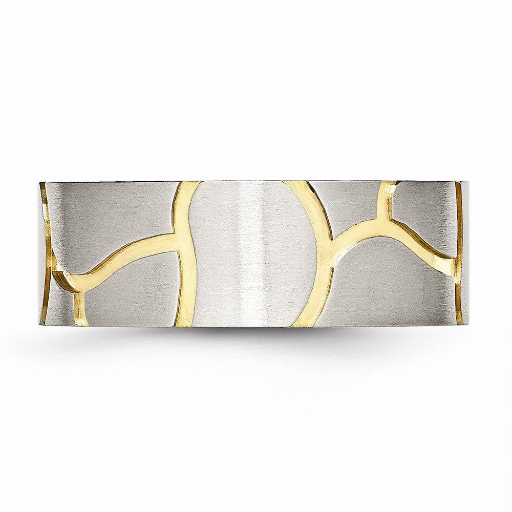 Grooved Wedding Band in Stainless Steel & Gold-Tone IP, 8mm