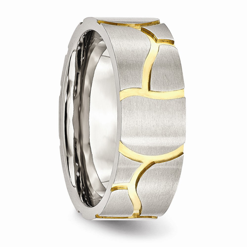 Grooved Wedding Band in Stainless Steel & Gold-Tone IP, 8mm