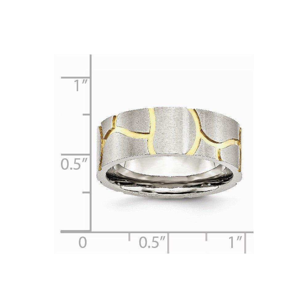 Stainless Steel Grooved Yellow IP-plated Mens 8mm Brushed Band