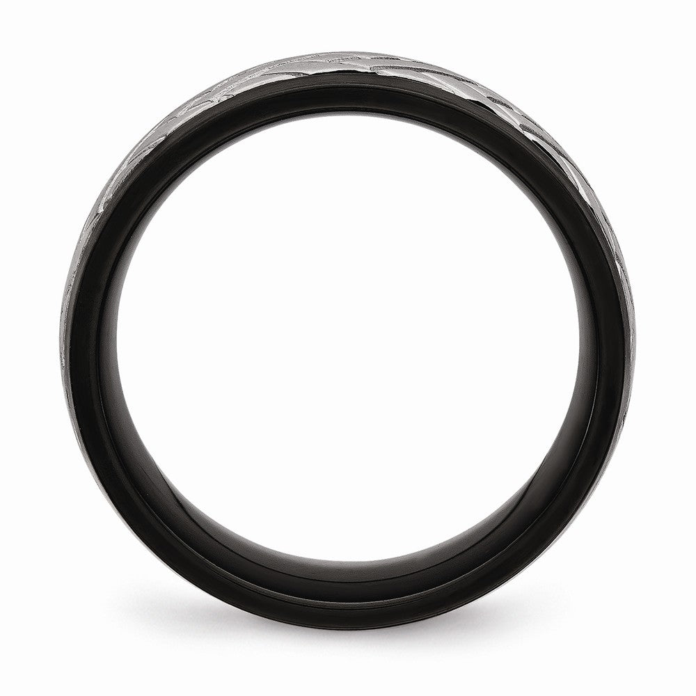 Stainless Steel Wedding Band with Brushed Black Grooved Finish - 7 - 7