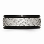 Black Brushed Grooved Wedding Band in Stainless Steel, 8mm