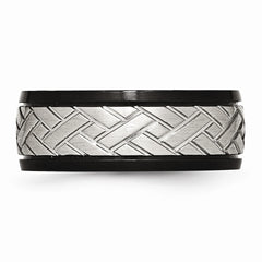 Stainless Steel Brushed Black IP Grooved Ring