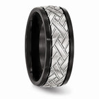 Black Brushed Grooved Wedding Band in Stainless Steel, 8mm