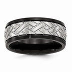 Black Brushed Grooved Wedding Band in Stainless Steel, 8mm