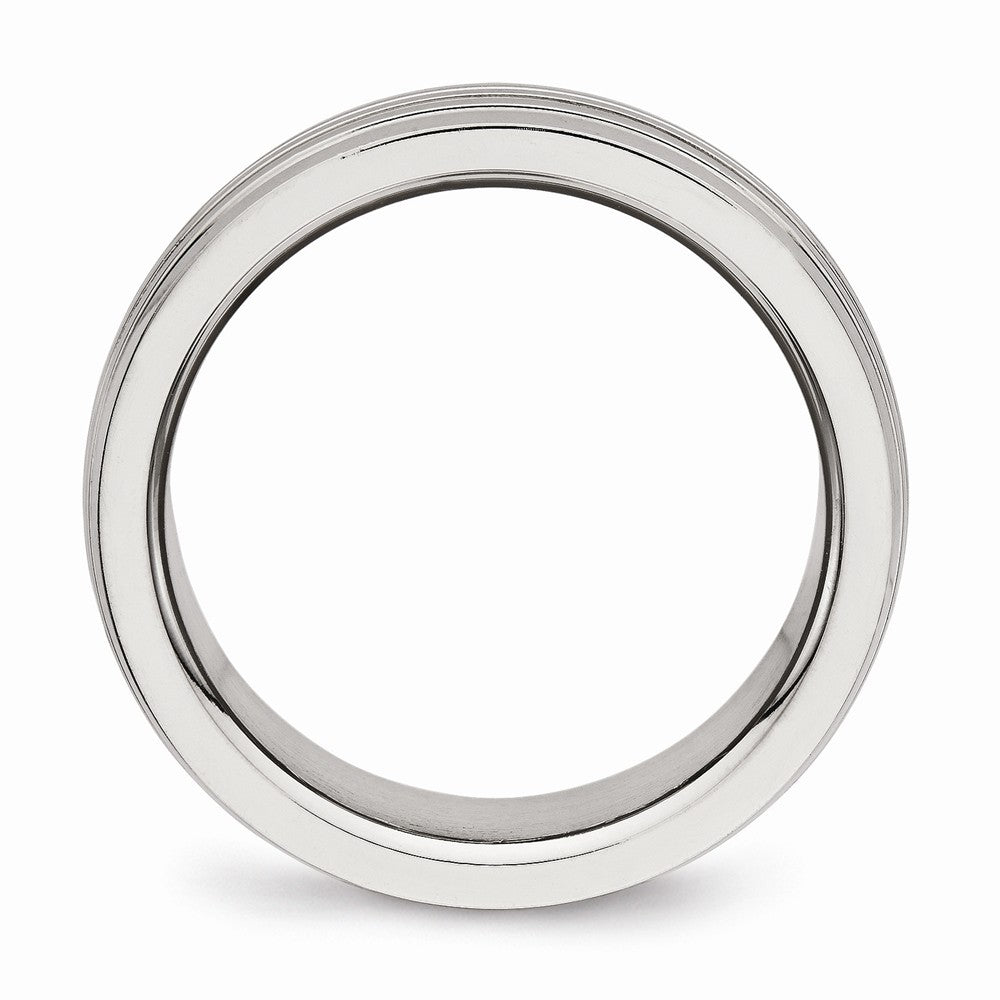 Grooved Wedding Band in Stainless Steel, 8mm