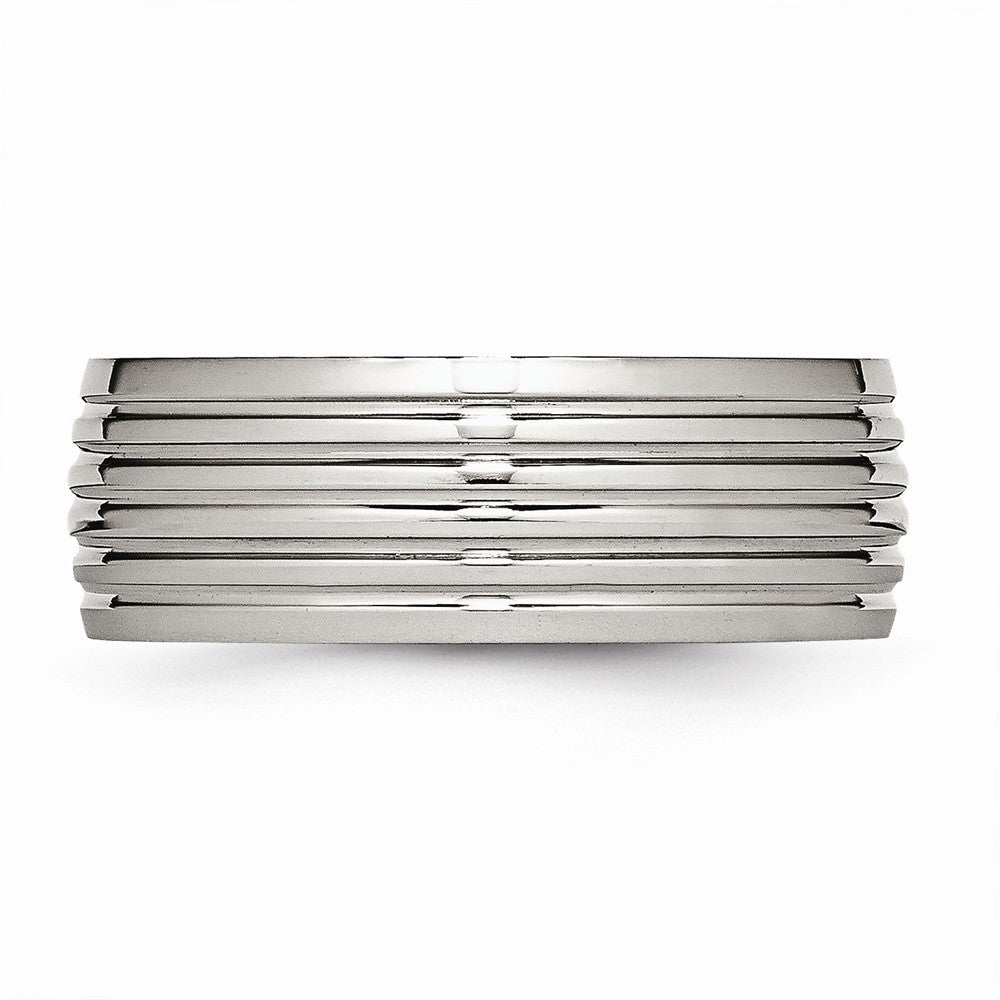 Grooved Wedding Band in Stainless Steel, 8mm