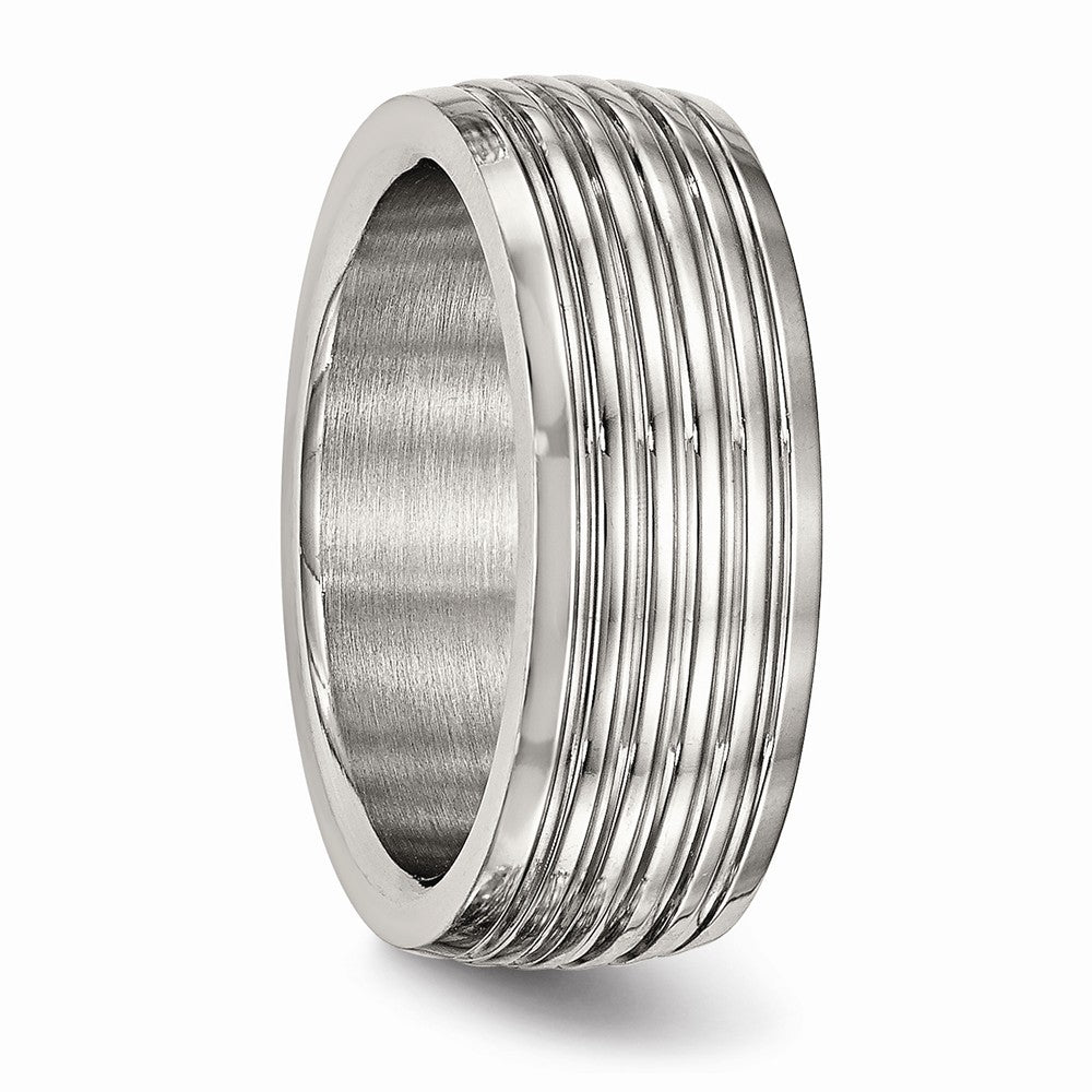 Grooved Wedding Band in Stainless Steel, 8mm