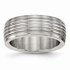Grooved Wedding Band in Stainless Steel, 8mm
