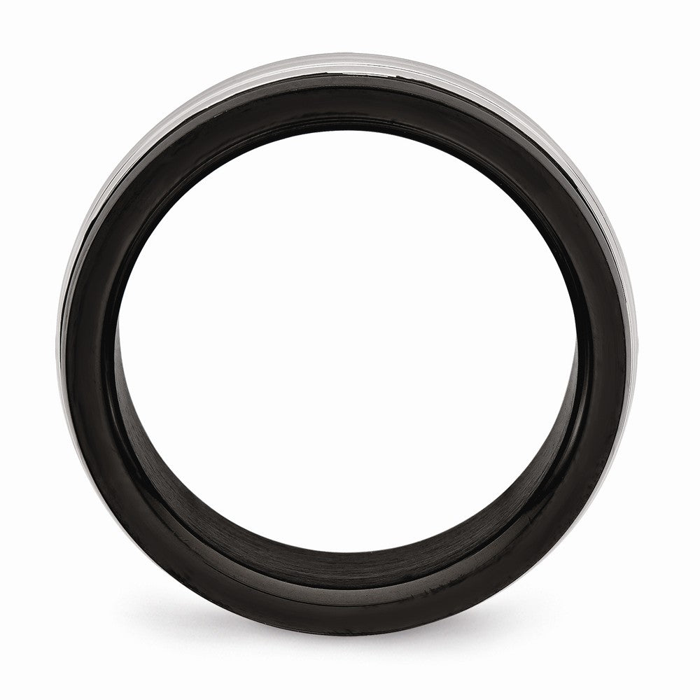 Black Grooved Wedding Band in Stainless Steel, 8mm Secondary image