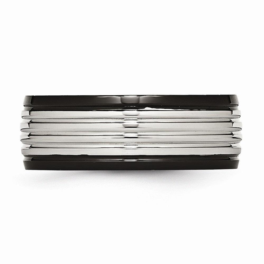 Stainless Steel Polished Black IP Grooved Ring