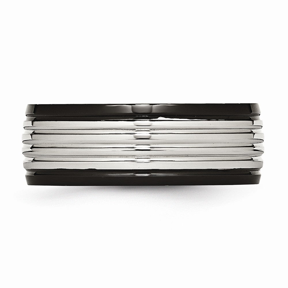 Black Grooved Wedding Band in Stainless Steel, 8mm