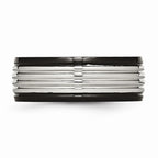 Black Grooved Wedding Band in Stainless Steel, 8mm