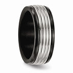 Black Grooved Wedding Band in Stainless Steel, 8mm