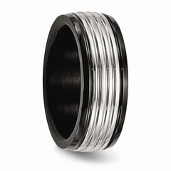 Stainless Steel Polished Black IP Grooved Ring