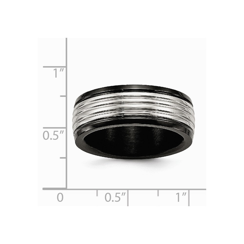 Stainless Steel Polished Black IP Grooved Ring