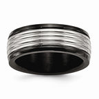 Black Grooved Wedding Band in Stainless Steel, 8mm