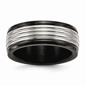 Linear Grooved Wedding Band in Black IP-Plated Stainless Steel, 8mm, Size 7–13 - Sophia Jewelers