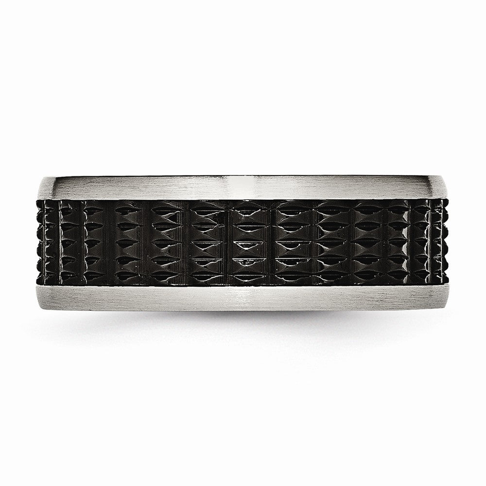Stainless Steel Wedding Band with Black IP Textured Finish 8mm