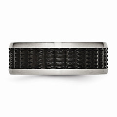 Stainless Steel Wedding Band with Black IP Textured Finish 8mm