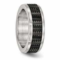 Stainless Steel Brushed/Polished Black IP Textured Ring