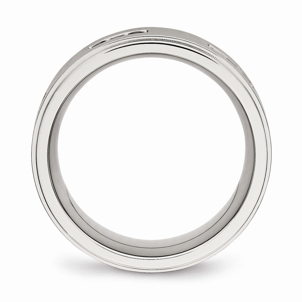 Black CZ Ridged-Edge Wedding Band in Stainless Steel, 9mm