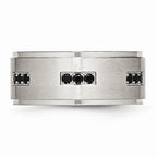 Black CZ Ridged-Edge Wedding Band in Stainless Steel, 9mm