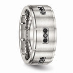 Black CZ Ridged-Edge Wedding Band in Stainless Steel, 9mm