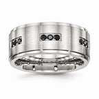 Black CZ Ridged-Edge Wedding Band in Stainless Steel, 9mm