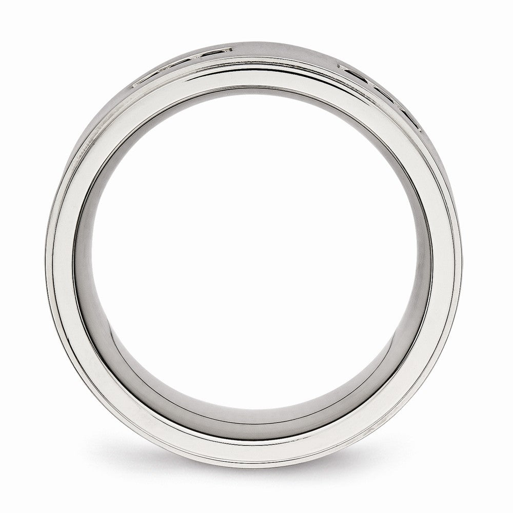 Stainless Steel Wedding Band with Black CZ and Ridged Edge
