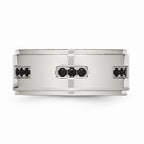 Black CZ Ridged-Edge Wedding Band in Stainless Steel, 9mm