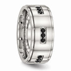 Black CZ Ridged-Edge Wedding Band in Stainless Steel, 9mm
