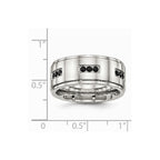 Stainless Steel Polished Ridged Edged Black CZ Ring