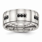 Black CZ Ridged-Edge Wedding Band in Stainless Steel, 9mm