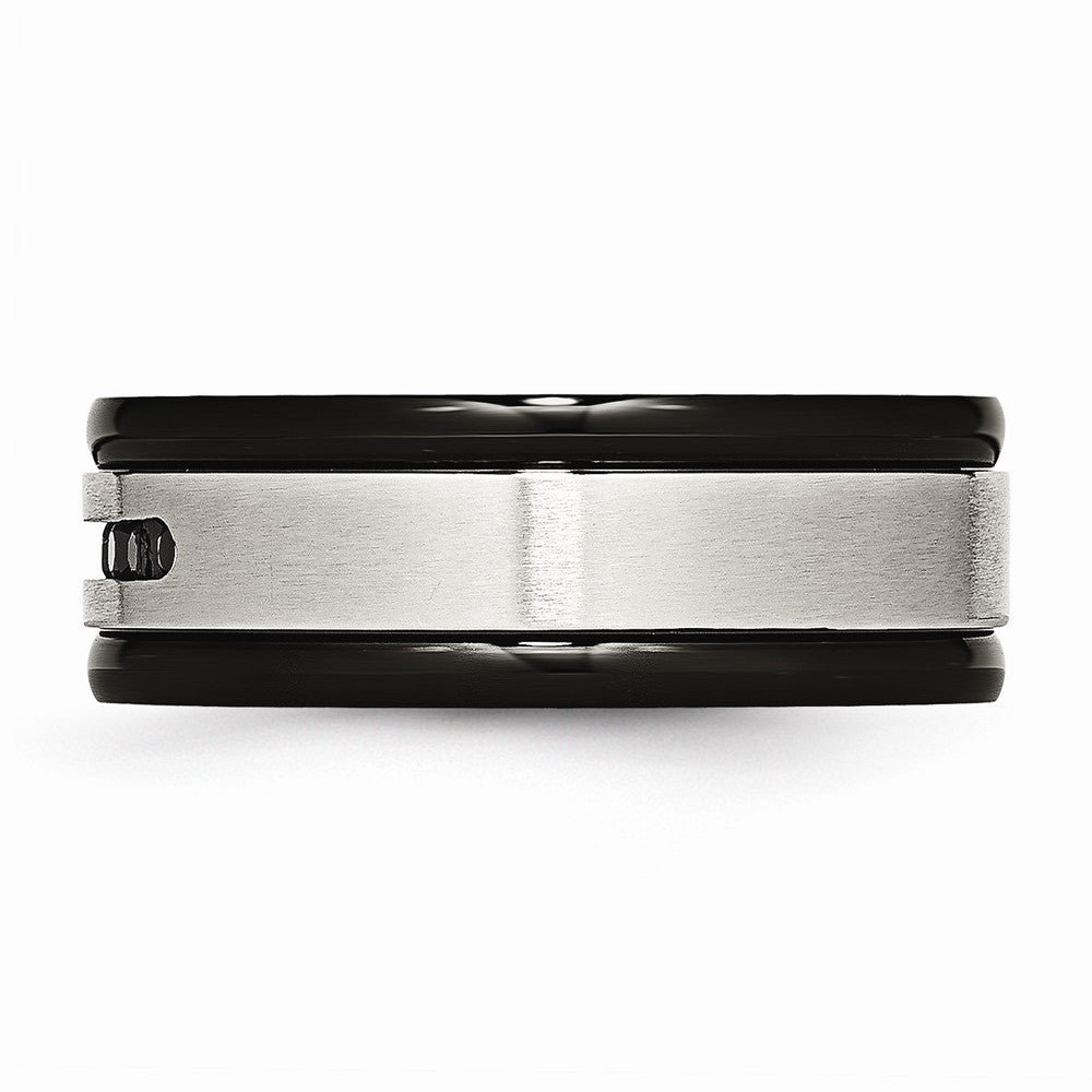 Black IP Grooved Wedding Band in Stainless Steel with Black CZ, 8mm