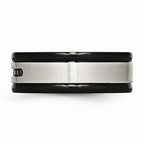 Black IP Grooved Wedding Band in Stainless Steel with Black CZ, 8mm