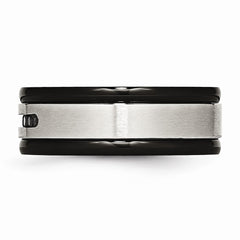 Stainless Steel Black CZ Wedding Band with Brushed Finish by Sophia Jewelers