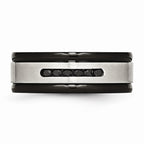 Black IP Grooved Wedding Band in Stainless Steel with Black CZ, 8mm
