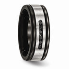Black IP Grooved Wedding Band in Stainless Steel with Black CZ, 8mm