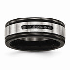 Black IP Grooved Wedding Band in Stainless Steel with Black CZ, 8mm