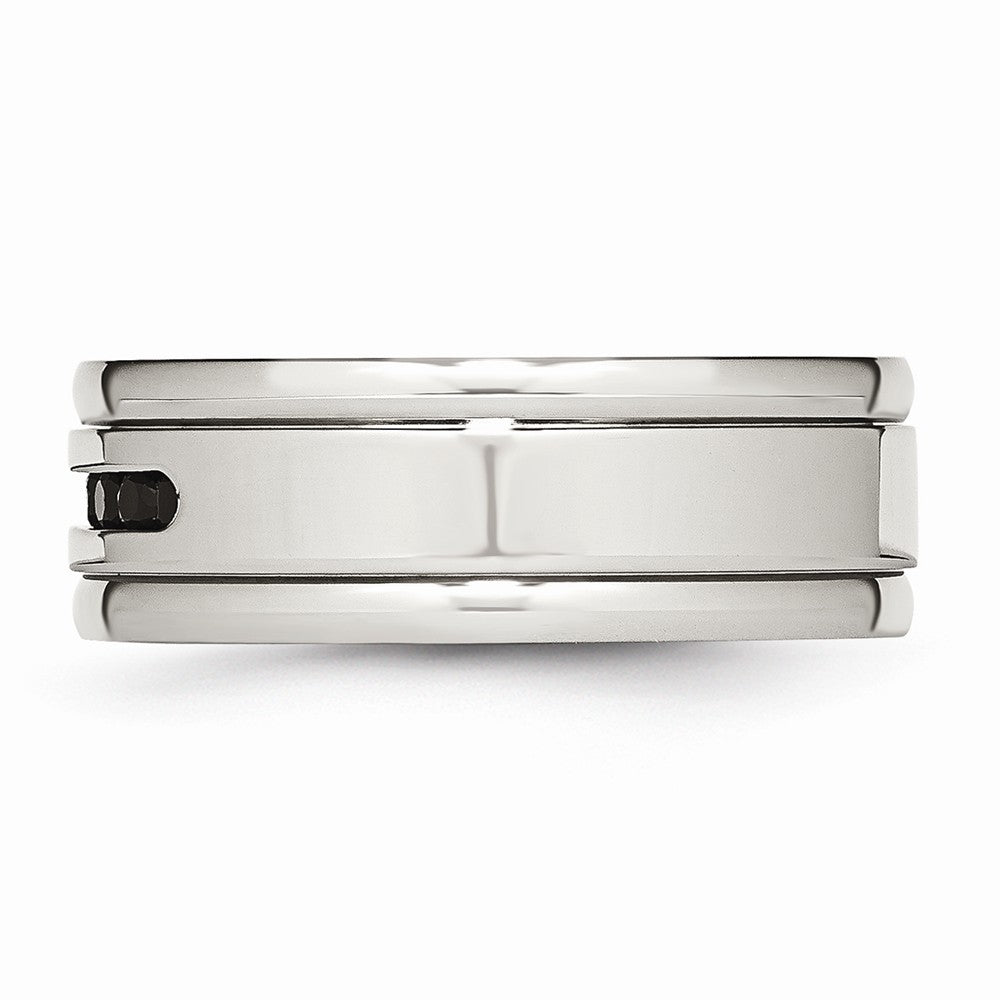 Sophia Jewelers Polished Stainless Steel Black CZ Grooved Wedding Band
