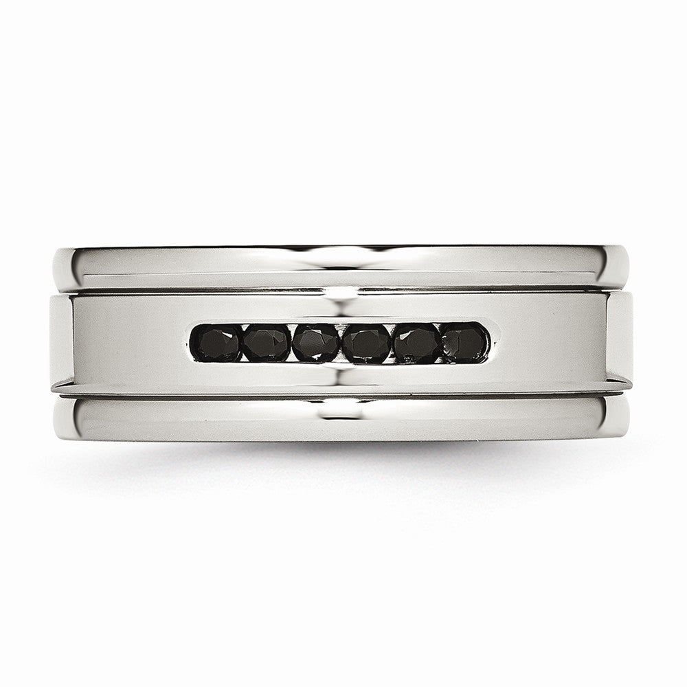 Sophia Jewelers Polished Stainless Steel Black CZ Grooved Wedding Band