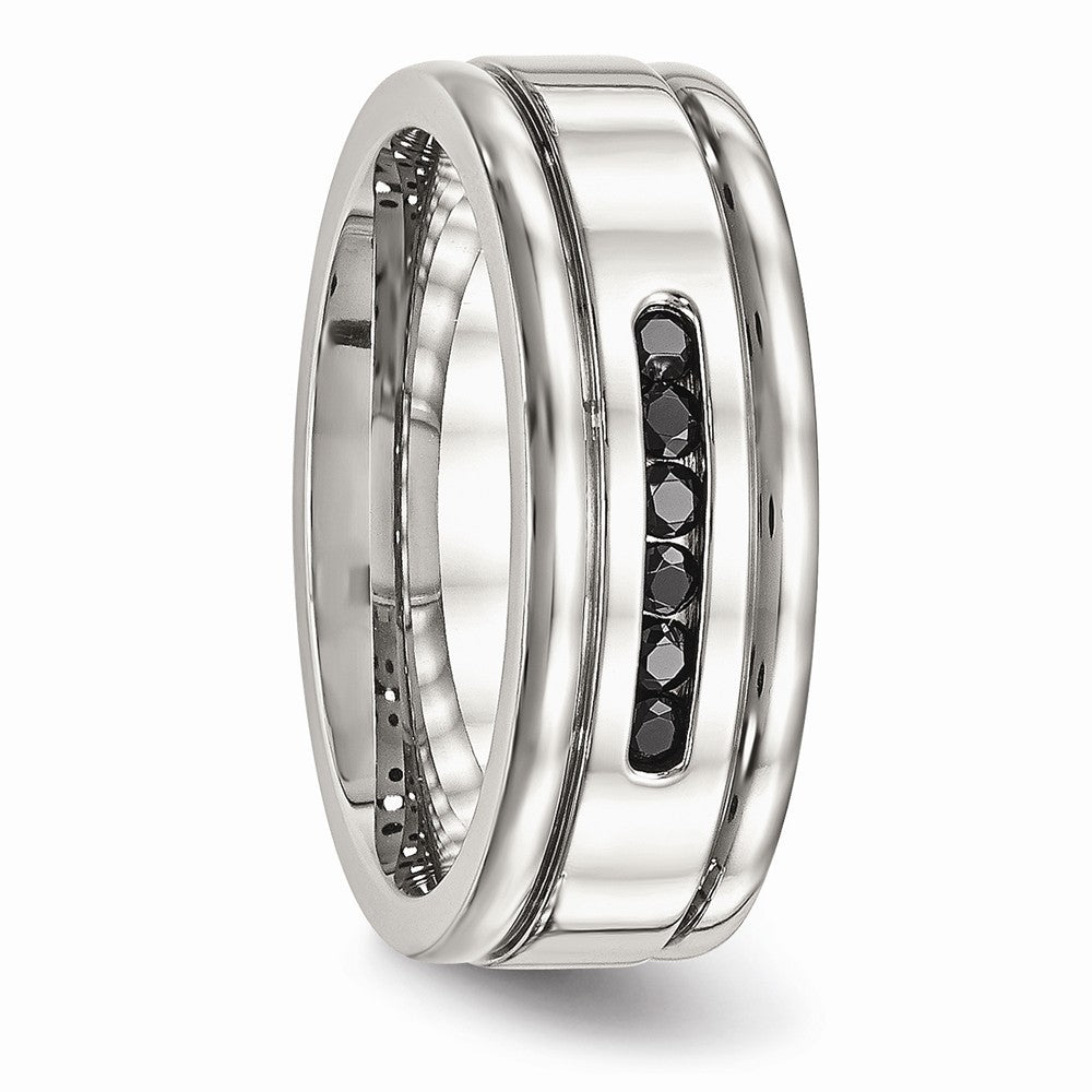 Sophia Jewelers Polished Stainless Steel Black CZ Grooved Wedding Band